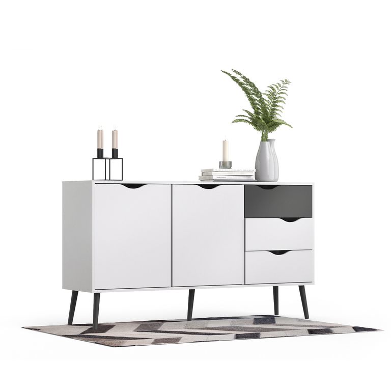 Sideboard OSLO Anrichte Kommode Weiß / Schwarz - Froschkönig24