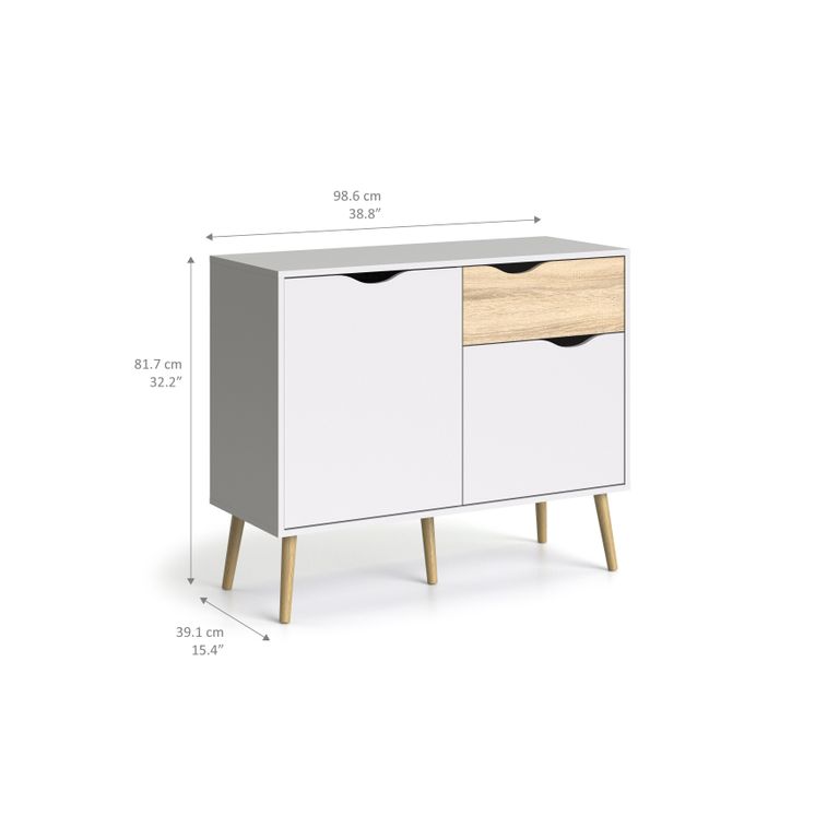 Sideboard OSLO Anrichte Kommode Weiß / Eiche Struktur - Froschkönig24