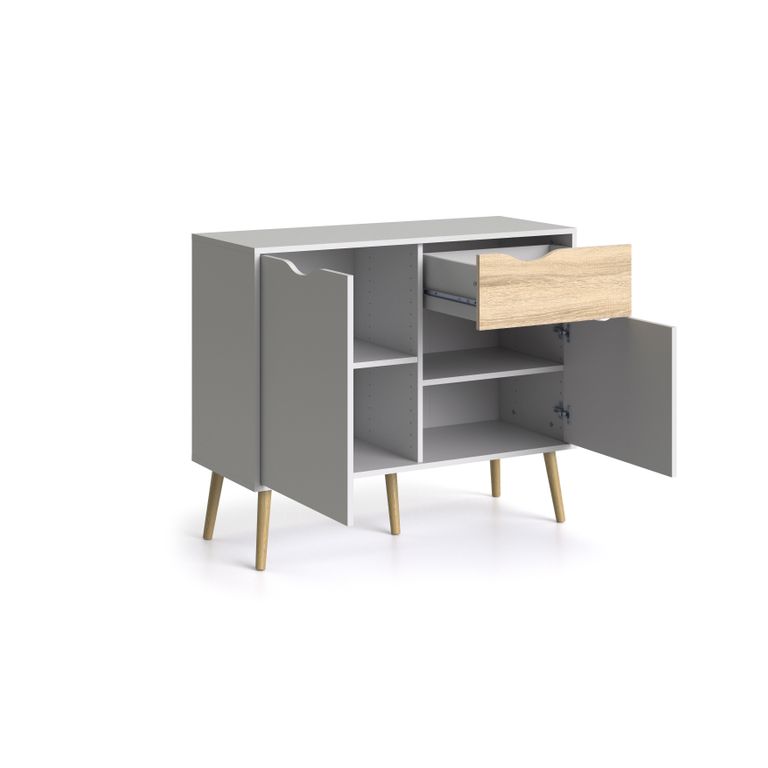 Sideboard OSLO Anrichte Kommode Weiß / Eiche Struktur - Froschkönig24