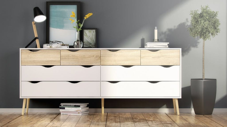 OSLO Doppelkommode Sideboard Weiß / Eiche Sonoma - Froschkönig24