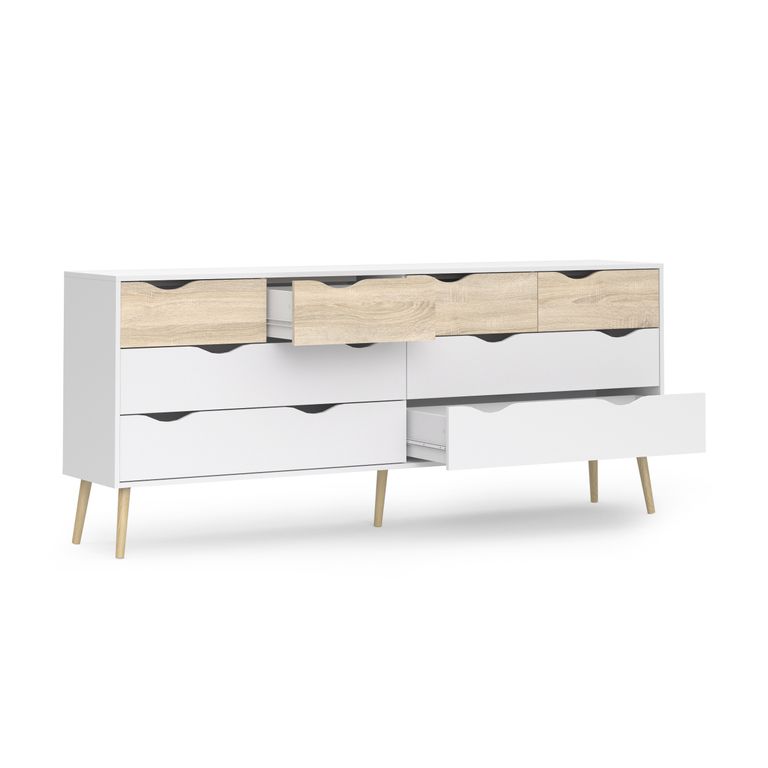 OSLO Doppelkommode Sideboard Weiß / Eiche Sonoma - Froschkönig24