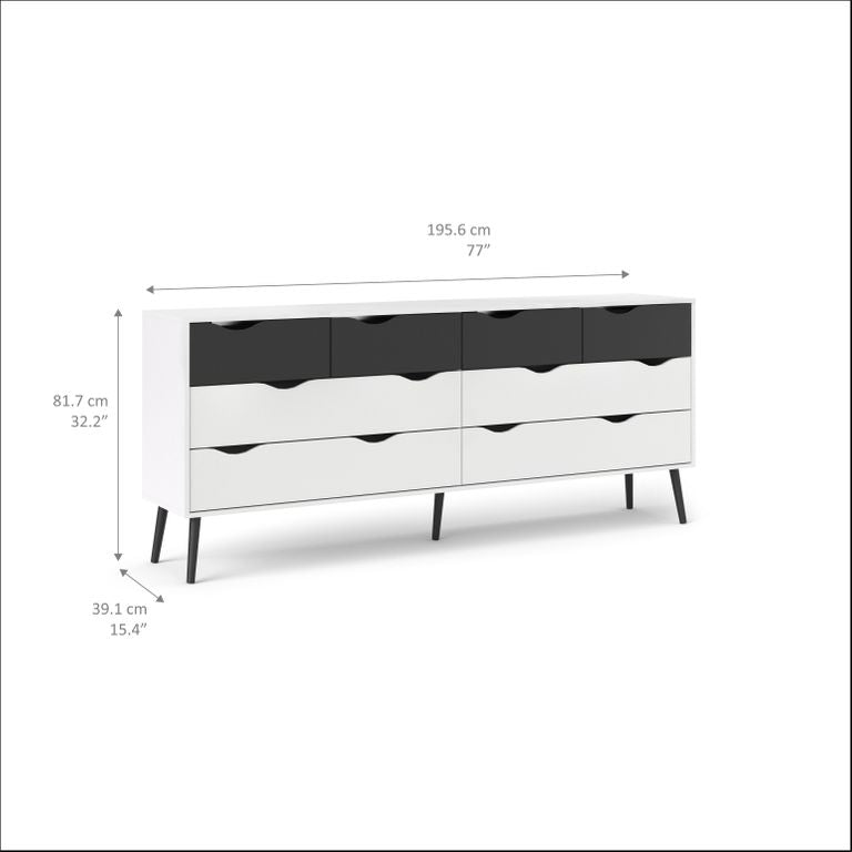 Doppel Kommode OSLO Anrichte Sideboard Weiß / Schwarz - Froschkönig24