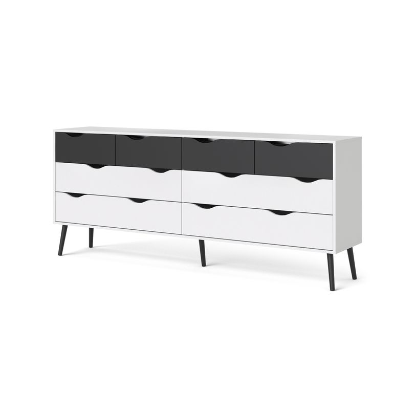 Doppel Kommode OSLO Anrichte Sideboard Weiß / Schwarz - Froschkönig24