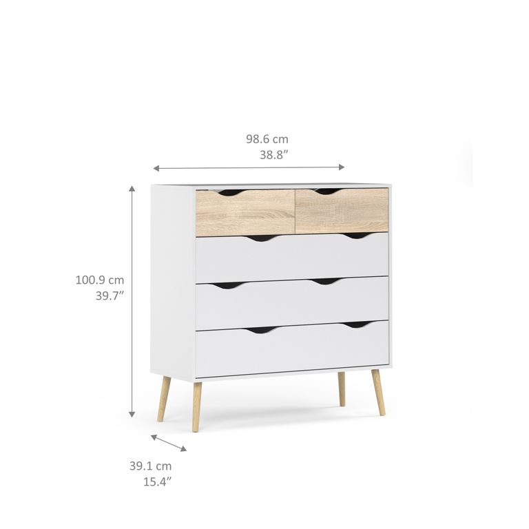 Kommode OSLO Anrichte Sideboard Weiß / Eiche Struktur - Froschkönig24