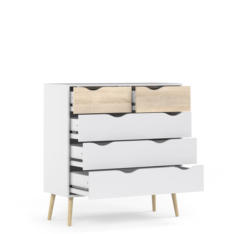 Kommode OSLO Anrichte Sideboard Weiß / Eiche Struktur - Froschkönig24