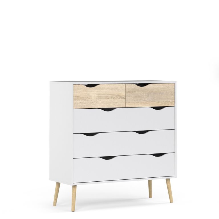 Kommode OSLO Anrichte Sideboard Weiß / Eiche Struktur - Froschkönig24