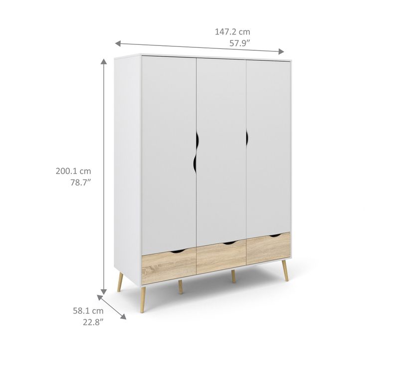 Kleiderschrank OSLO 3trg. Türenschrank Schrank Weiß / Eiche Struktur - Froschkönig24