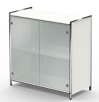 ARTLINE Sideboard Aktenschrank 2OH Büroschrank Weiß / Glas - Froschkönig24