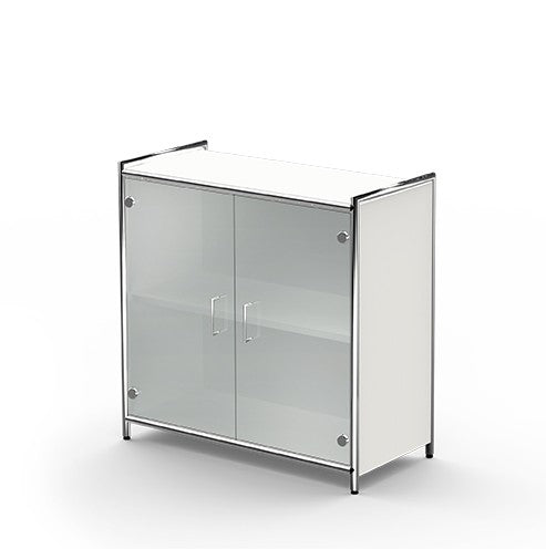 ARTLINE Sideboard Aktenschrank 2OH Büroschrank Weiß / Glas - Froschkönig24