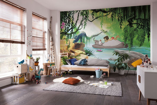 Papier Fototapete - Jungle book swimming with Baloo - Größe 368 x 254 cm