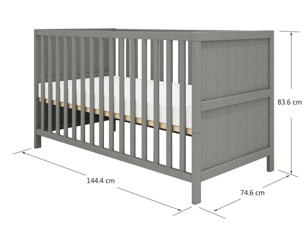 Flexa Luna Babybett 140x70 cm Grau geriffelt