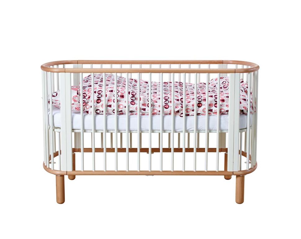 Baby Mitwachsendes Babybett 140x70 cm oval Massivholz Weiß / Buche