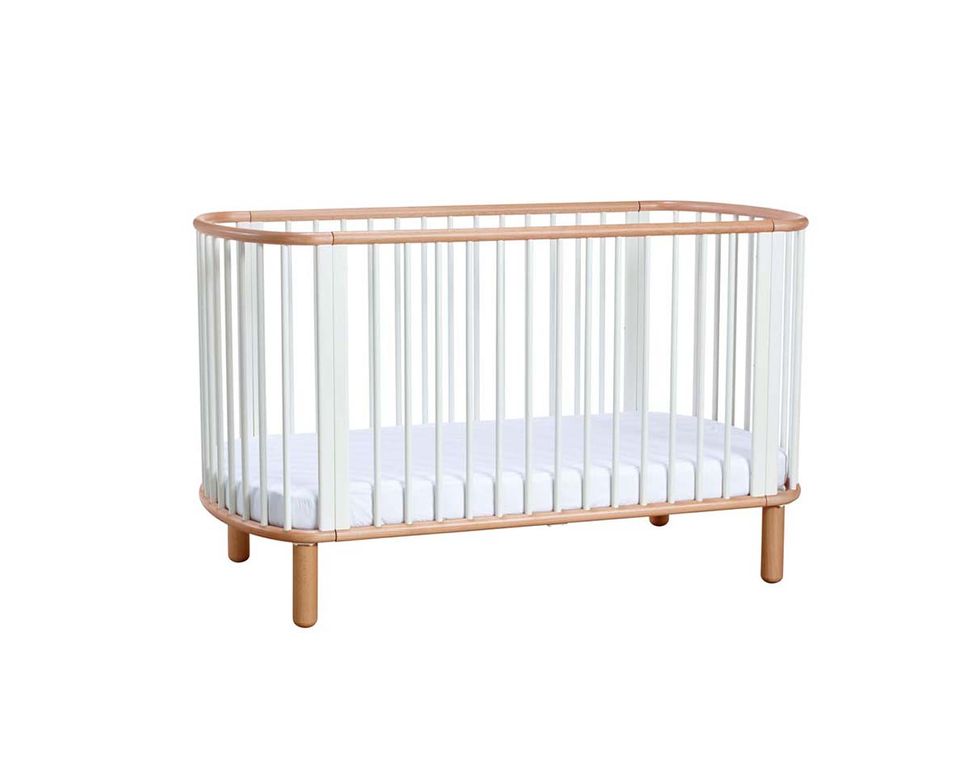 Baby Mitwachsendes Babybett 140x70 cm oval Massivholz Weiß / Buche