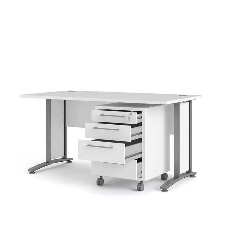 Prima Schreibtisch mit Rollcontainer 150x80cm Weiß - Froschkönig24