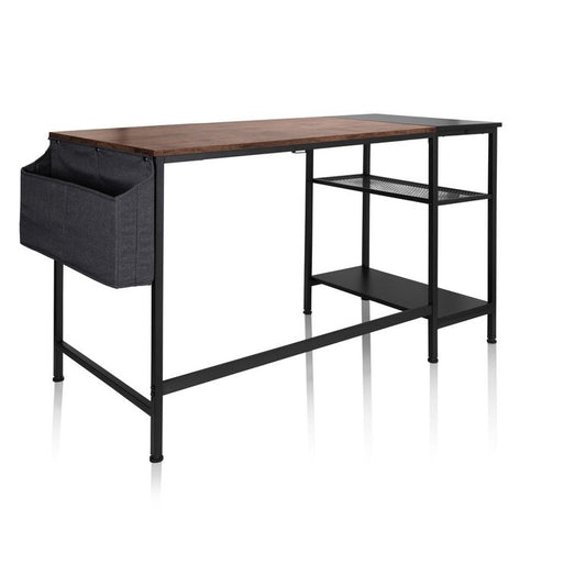 Schreibtisch WORKSPACE H I 120 x 60 cm mit Seitenregal Schwarz / Braun