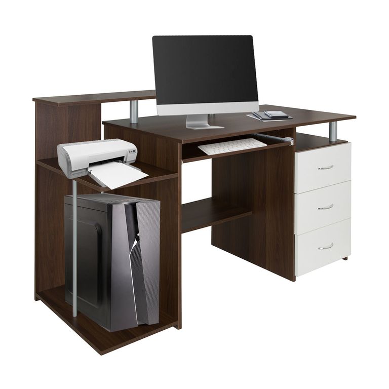 Computertisch WORKSPACE H IV 137 x 60 cm mit Standcontainer Walnuss / Weiß