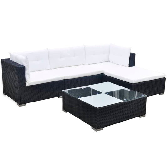 5-tlg. Garten-Lounge-Set mit Kissen Poly Rattan Schwarz 99046