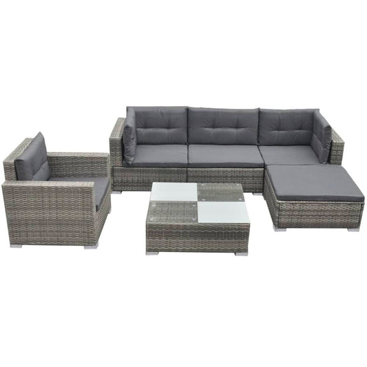 6-tlg. Garten-Lounge-Set mit Auflagen Poly Rattan Grau 99041