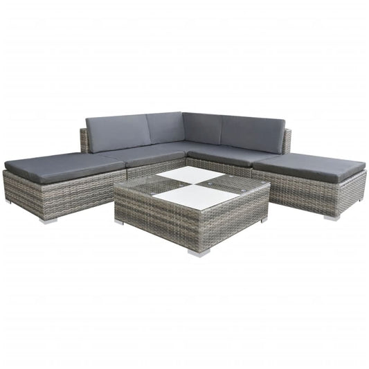 6-tlg. Garten-Lounge-Set mit Kissen Poly Rattan Grau 110831