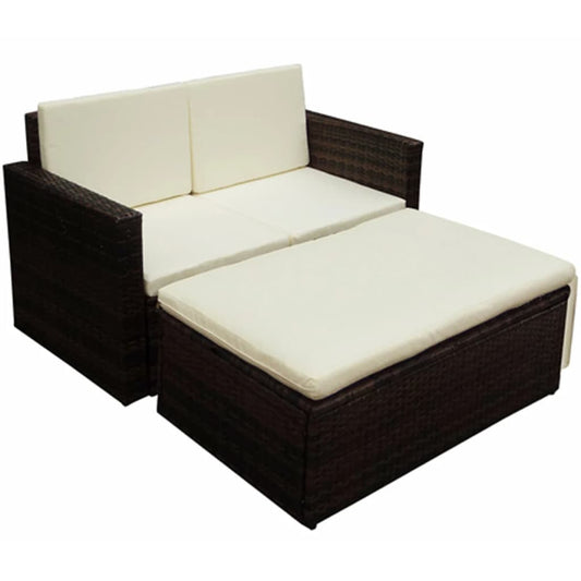 2-tlg. Garten-Lounge-Set mit Kissen Poly Rattan Braun 99042