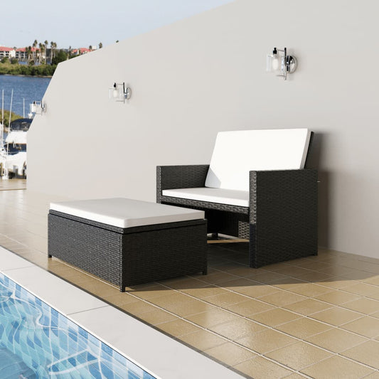 2-tlg. Garten-Lounge-Set mit Auflagen Poly Rattan Schwarz 99856