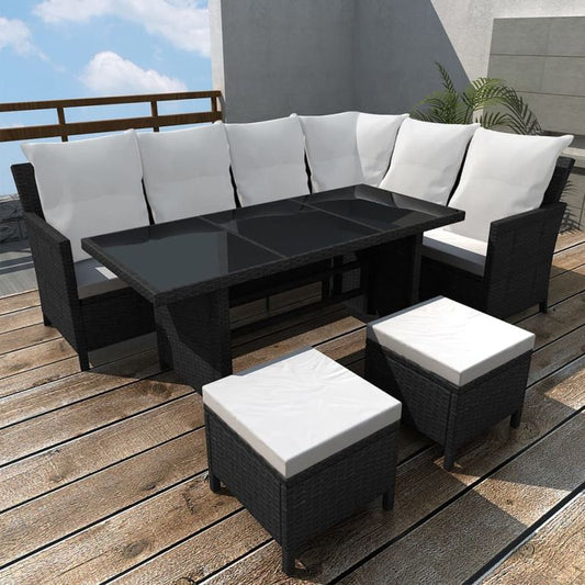 4-tlg. Garten-Lounge-Set mit Auflagen Poly Rattan Schwarz 95931