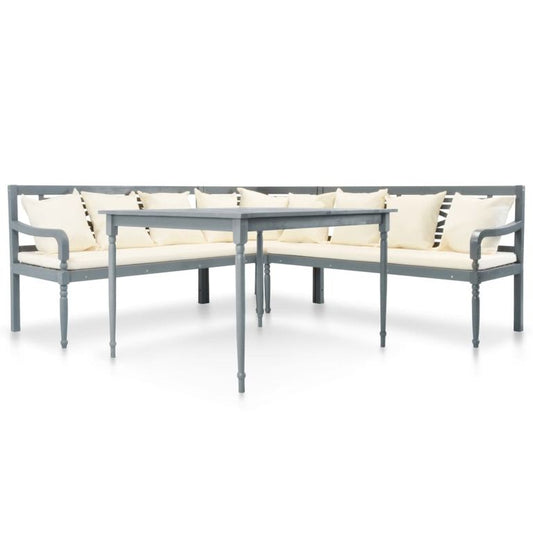 4-tlg. Garten-Lounge-Set Massivholz Akazie Grau und Weiß 97362