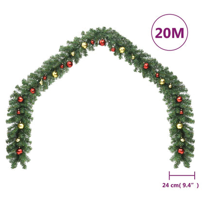 Weihnachtsgirlande Geschmückt mit Kugeln und LED-Lichtern 20 m 127981