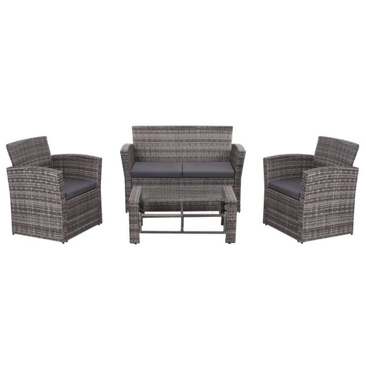 4-tlg. Garten-Lounge-Set mit Auflagen Poly Rattan Grau 94990