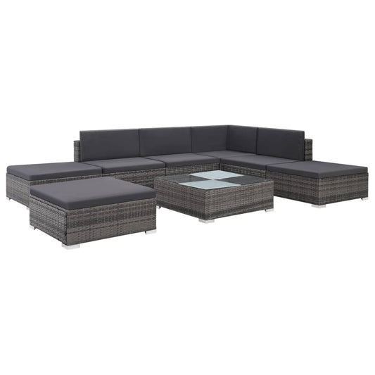 8-tlg. Garten-Lounge-Set mit Auflagen Poly Rattan Grau 102608