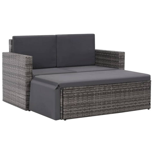 2-tlg. Garten-Lounge-Set mit Auflagen Poly Rattan Grau 95862