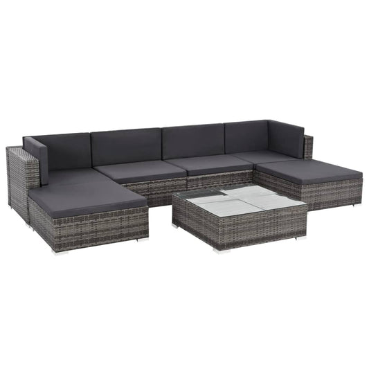 7-tlg. Garten-Lounge-Set mit Auflagen Poly Rattan Grau 96019