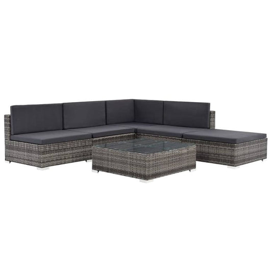 6-tlg. Garten-Lounge-Set mit Auflagen Poly Rattan Grau 94923