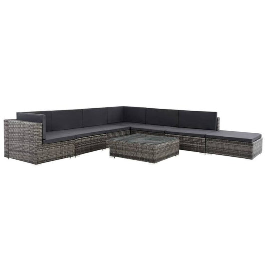 8-tlg. Garten-Lounge-Set mit Auflagen Poly Rattan Grau 96428