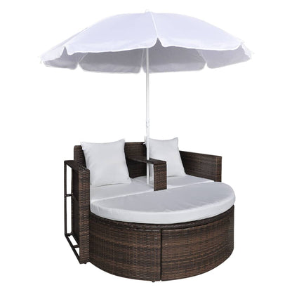 Gartenbett mit Sonnenschirm Braun Poly Rattan 116812