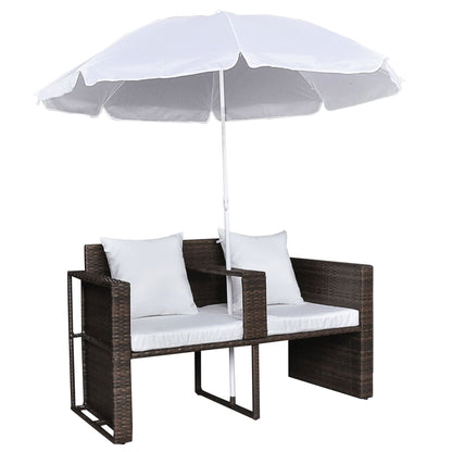 Gartenbett mit Sonnenschirm Braun Poly Rattan 116812