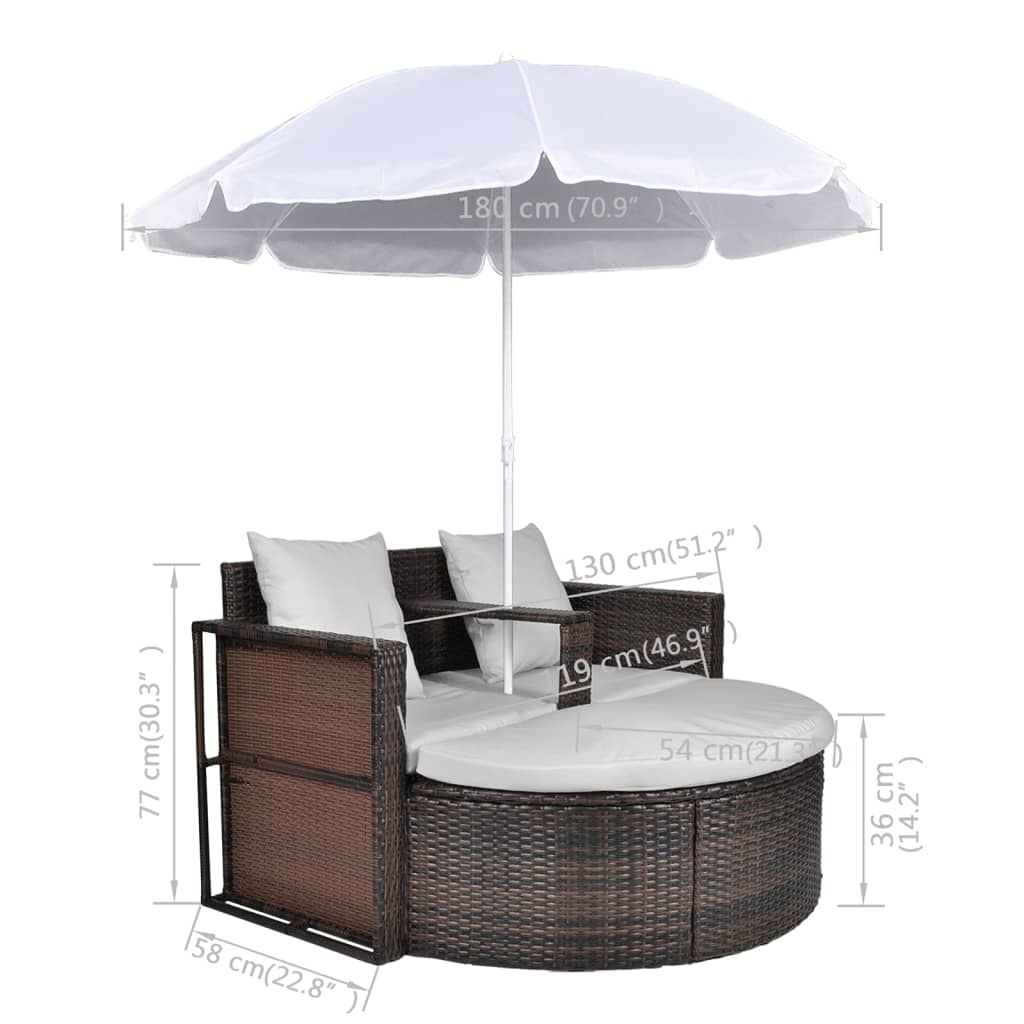 Gartenbett mit Sonnenschirm Braun Poly Rattan 116812