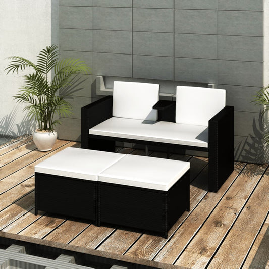 4-tlg. Garten-Lounge-Set mit Auflagen Poly Rattan Schwarz 106037