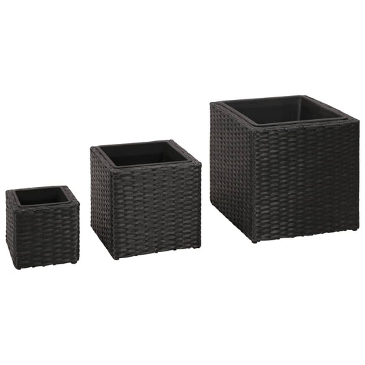 Garten-Hochbeet 3-tlg. Poly Rattan Schwarz 142746