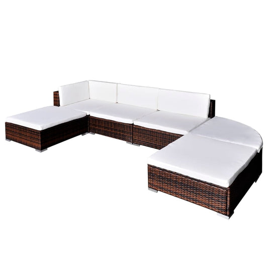 6-tlg. Garten-Lounge-Set mit Kissen Poly Rattan Braun 99040