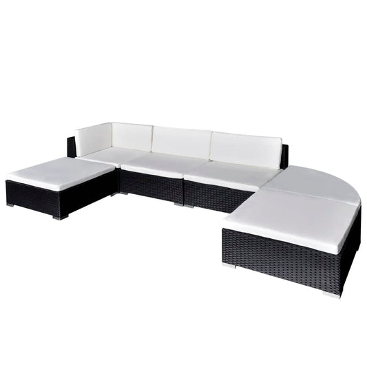 6-tlg. Garten-Lounge-Set mit Kissen Poly Rattan Schwarz 99045