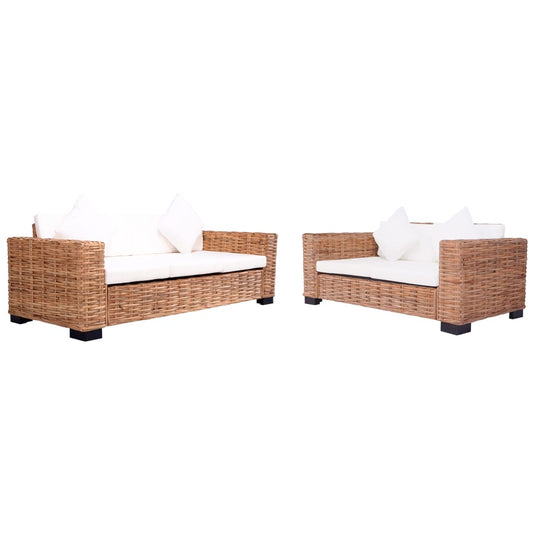 2-tlg. Gartensofas mit Polster Natürliches Rattan 115679