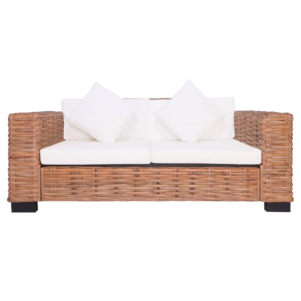 2-tlg. Gartensofas mit Polster Natürliches Rattan 115679