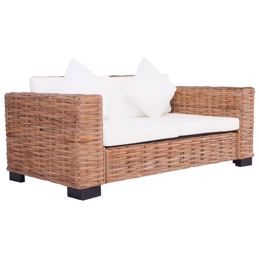 2-tlg. Gartensofas mit Polster Natürliches Rattan 115679