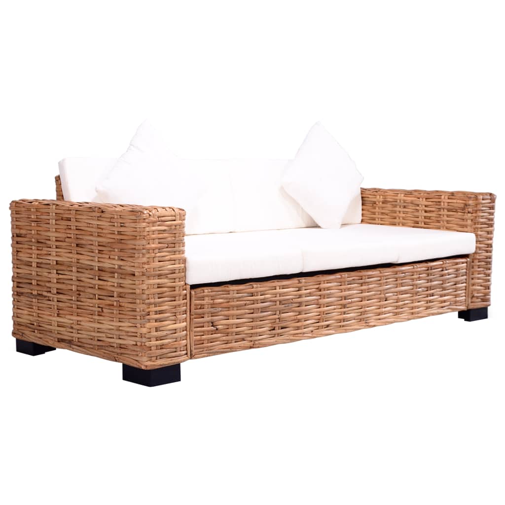 2-tlg. Gartensofas mit Polster Natürliches Rattan 115679