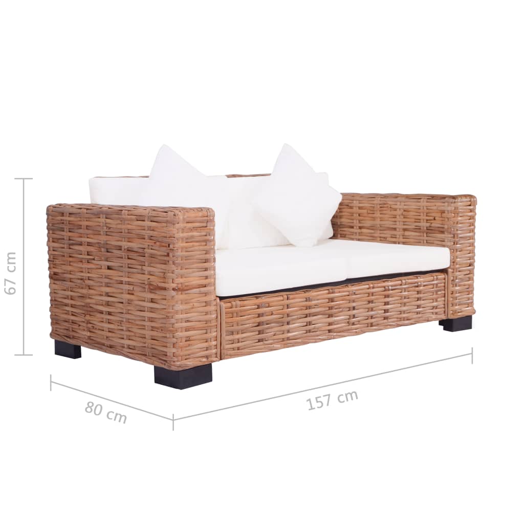 2-tlg. Gartensofas mit Polster Natürliches Rattan 115679