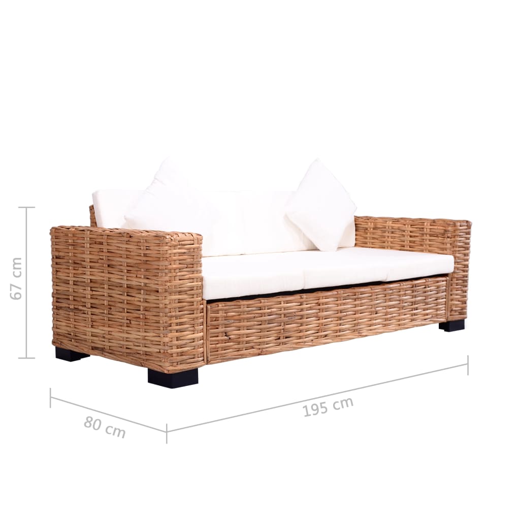 2-tlg. Gartensofas mit Polster Natürliches Rattan 115679