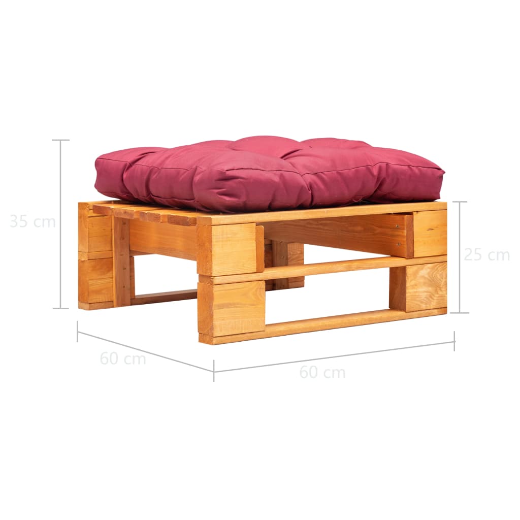 Garten-Palettenhocker mit Rotem Kissen Holz Honigbraun 103942