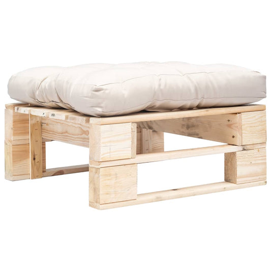 Garten-Palettenhocker mit Sandfarbigem Kissen Holz Natur 100030