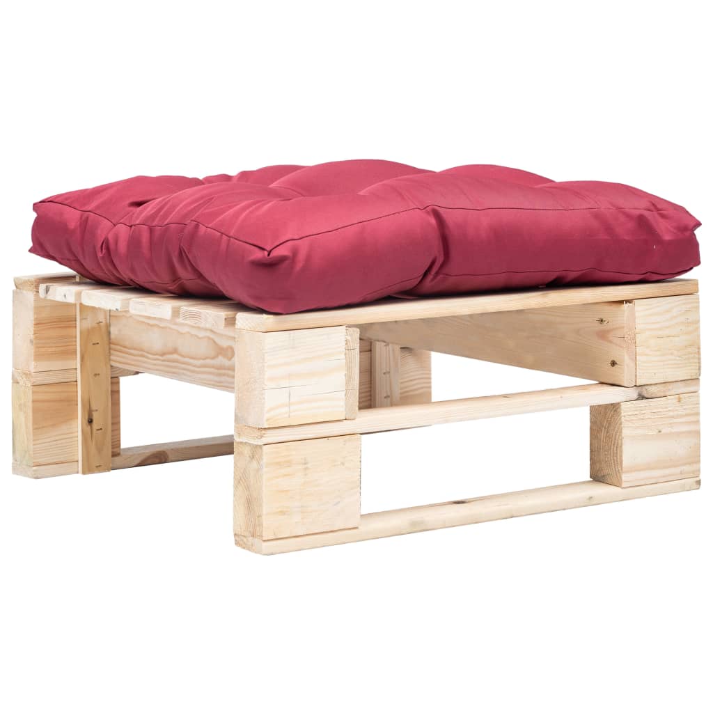 Garten-Palettenhocker mit Rotem Kissen Holz Natur 100035